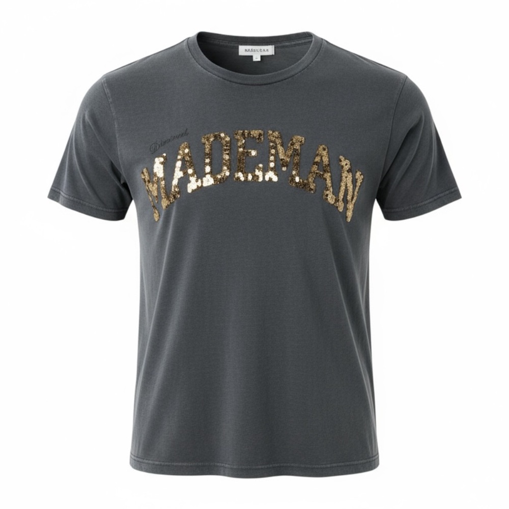 🔥Vintage Diesel MADEMAN Sequin Tee 🧨 Distressed Gray M Streetwear Grunge
